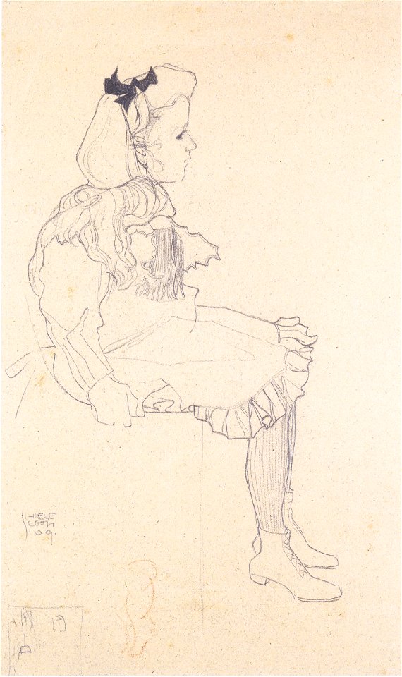 Egon Schiele - Sitzende Mädchen mit Haarmasche - 1909
