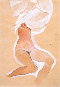 Egon Schiele - Sitzender Mädchenakt mit Hemd über dem Kopf - 1910