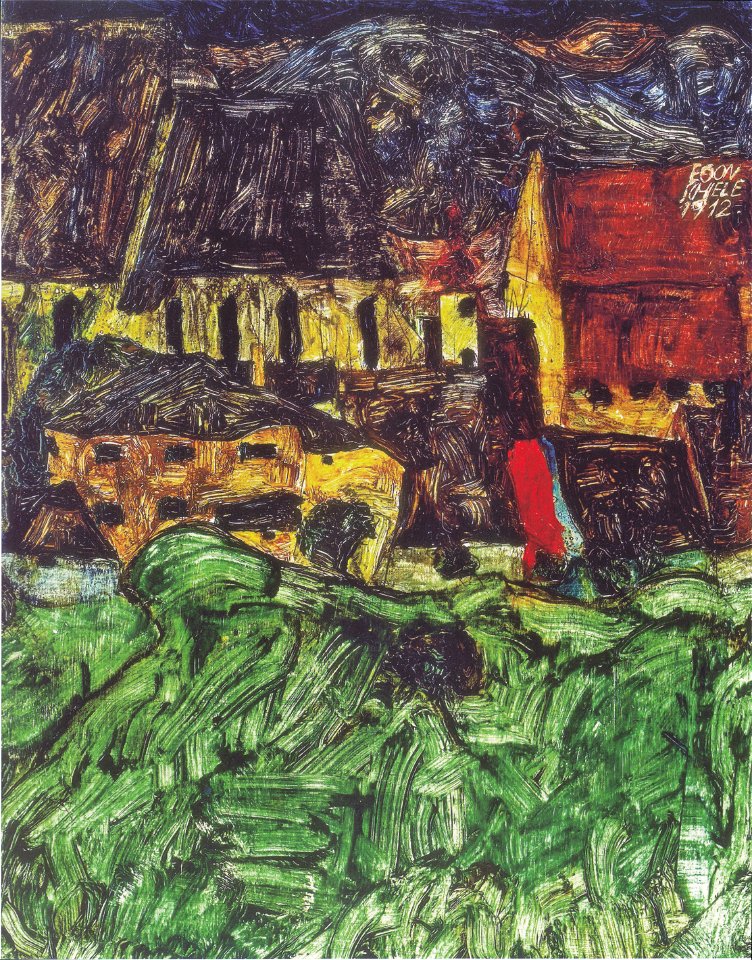 Egon Schiele - Stadtbild von Krumau (St Veit-Kirche mit Häusern) - 1912