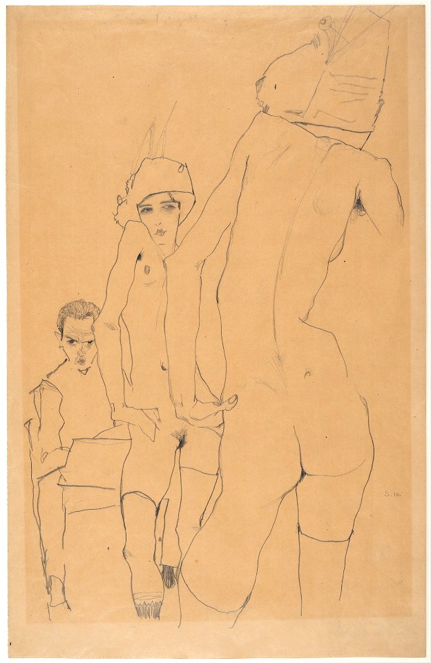 Egon Schiele - Schiele with Nude Model before the Mirror, 1910 - Google Art Project