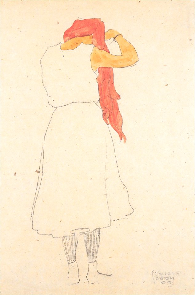 Egon Schiele - Stehende beim Kämmen - 1909