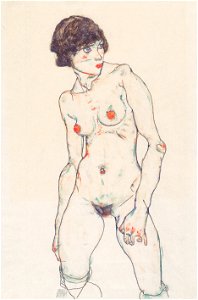 Egon Schiele - Stehender weiblicher Akt mit Strümpfen - 1914