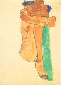 Egon Schiele - Weiblicher Akt mit grünem Polster - 1910