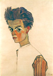 Egon Schiele - Self-Portrait with Striped Shirt - Google Art Project