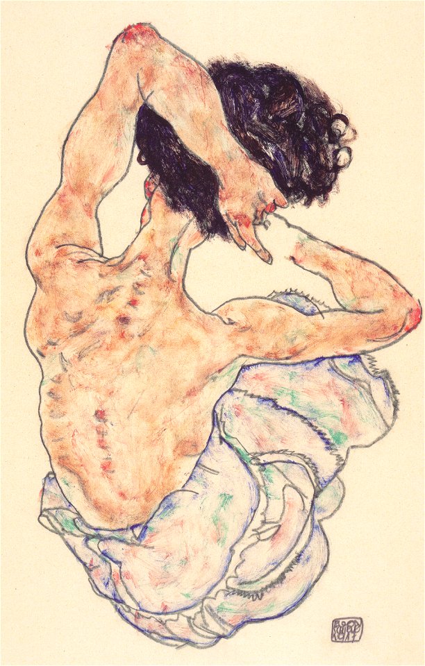Egon Schiele - Sitzender Rückenakt - 1917