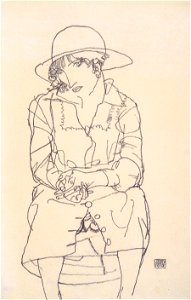 Egon Schiele - Sitzendes Mädchen mit Hut - 1914