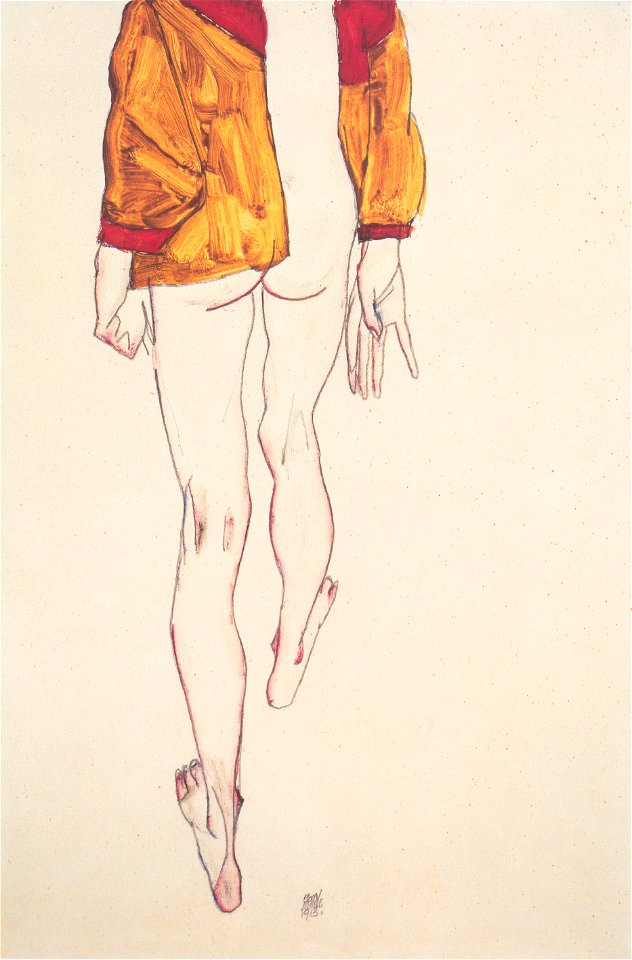 Egon Schiele - Stehender Halbtakt mit braunem Hemd -1913
