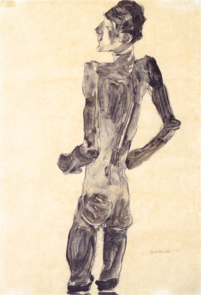 Egon Schiele - Stehender männlicher Rückenakt, 1910