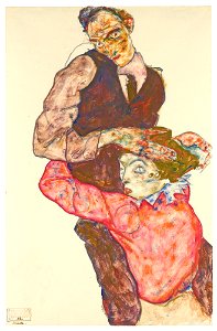 EGON SCHIELE 1890 - 1918 LIEBESPAAR (SELBSTDARSTELLUNG MIT WALLY) (LOVERS - SELF-PORTRAIT WITH WALLY)