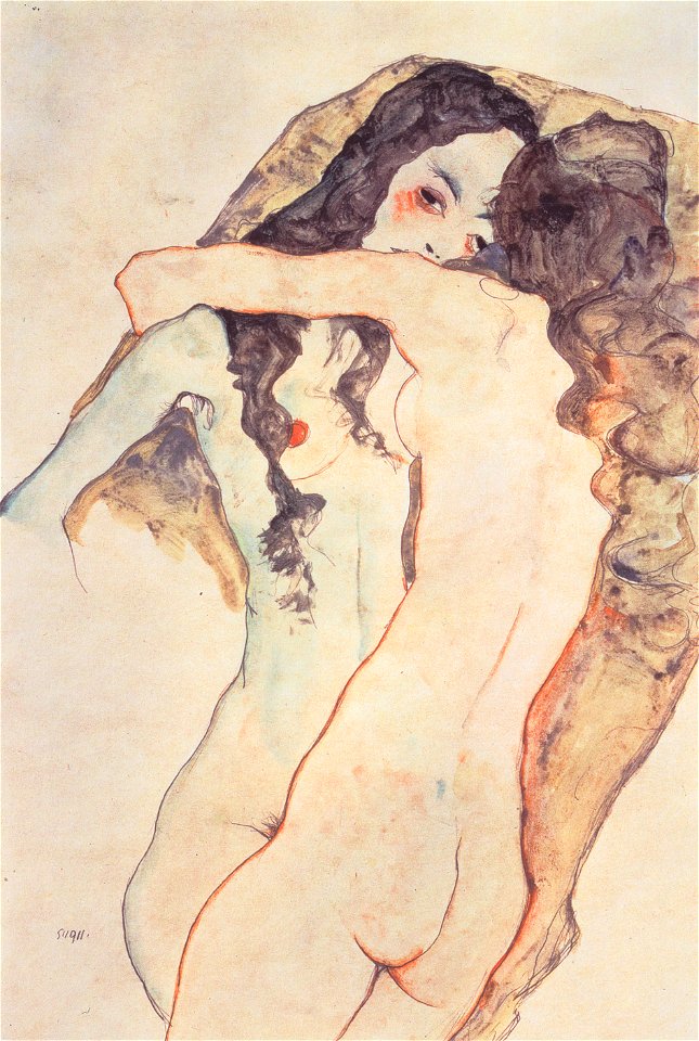 Egon Schiele - Zwei sich umarmende Frauen - 1911