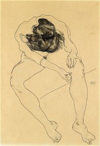 Egon Schiele Sitzender weiblicher Akt von oben gesehen 1912