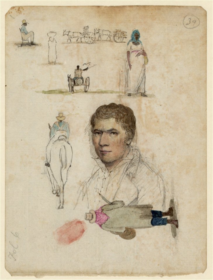 Eight small drawings, inclulding portrait, figure studies, carts LCCN2007675693