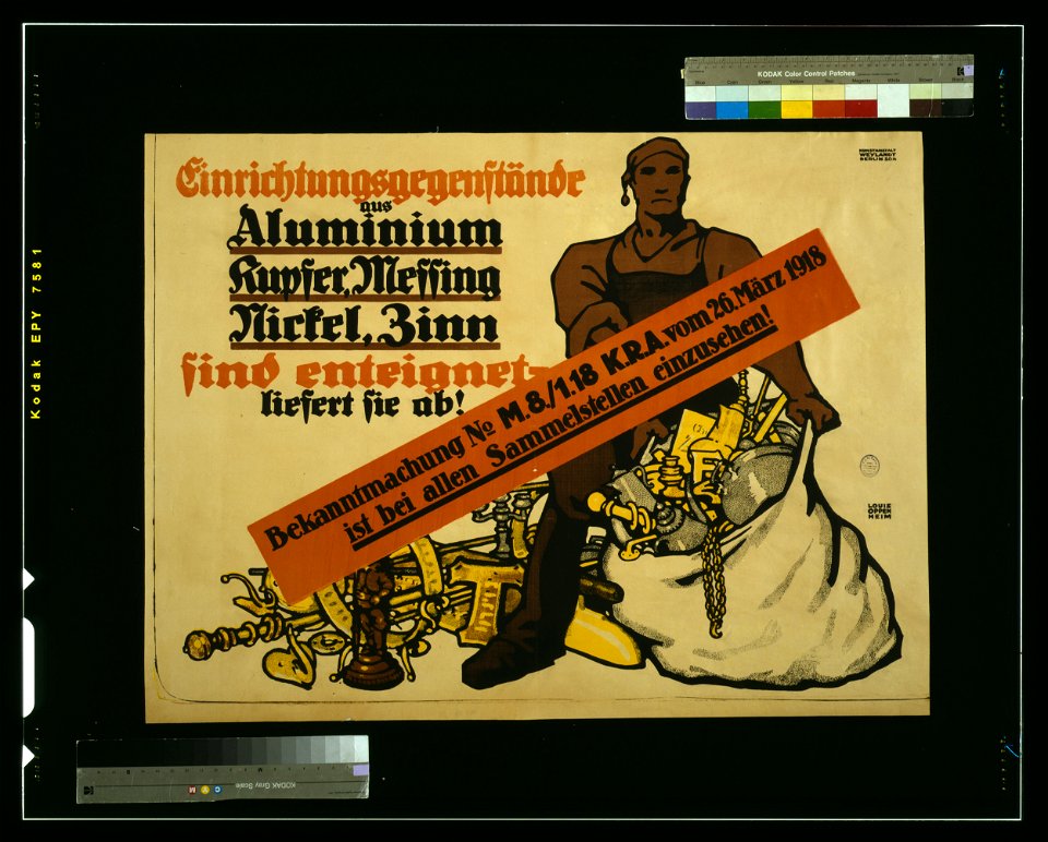 Einrichtungsgegenstände aus Aluminium, Kupfer, Messing, Nickel, Zinn sind enteignet, liefert sie ab! - Louis Oppenheim. LCCN2004666124