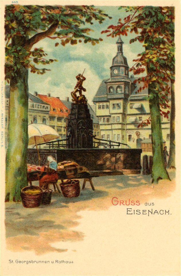 Eisenach (Thür.), Thüringen - Georgsbrunnen und Rathaus (Zeno Ansichtskarten)