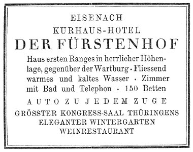 Eisenach Fuerstenhof Werbung 1927