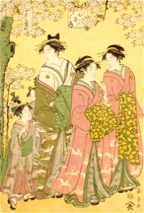 Eishosai Choki - The Courtesan Hinazuru of the Chojiya Brothel with her Kamuro Tsuruji and Tsuruno and Two Unidentified Shinzo