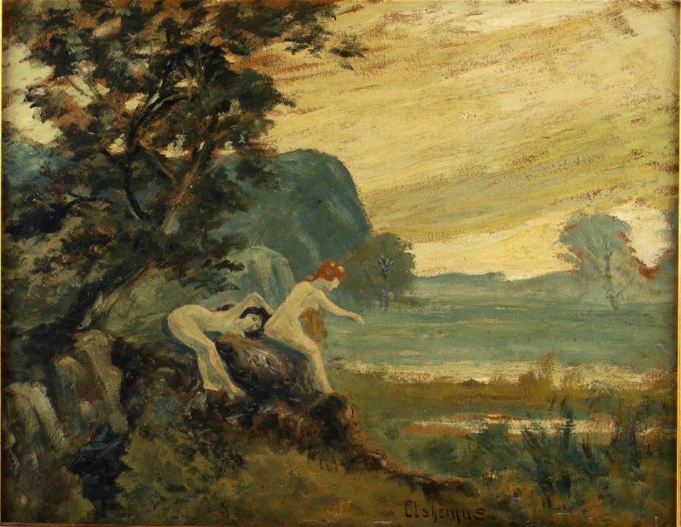 Bathers (two nude figures by a lake in a landscape) by Louis Michel Eilshemius