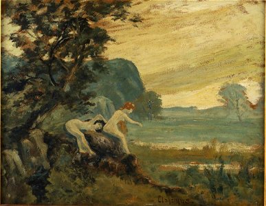 Bathers (two nude figures by a lake in a landscape) by Louis Michel Eilshemius