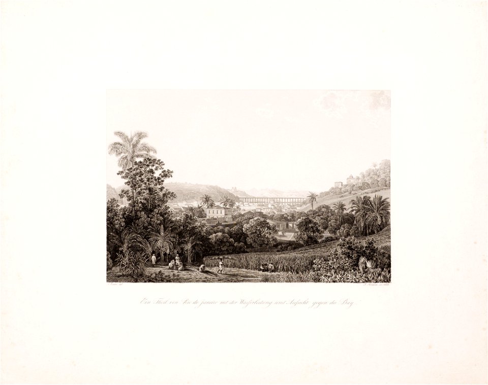 Ein Theil von Rio de Janeiro mit der Wasferleitung, und Aussicht gegen die Bay (2), da Coleção Brasiliana Iconográfica