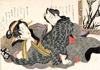 Keisai Eisen, Couple Beside Painting of Bamboo
