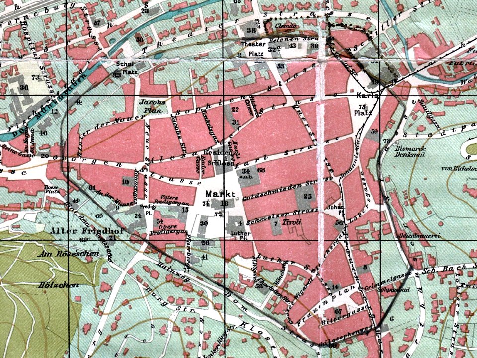 Eisenach Stadtplan 1908 Ausschnitt Stadtmauer