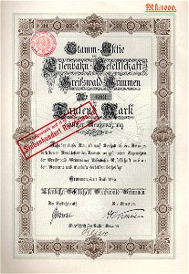Eisenbahn-Gesellschaft Greifswald-Grimmen 1000 Mk 1896