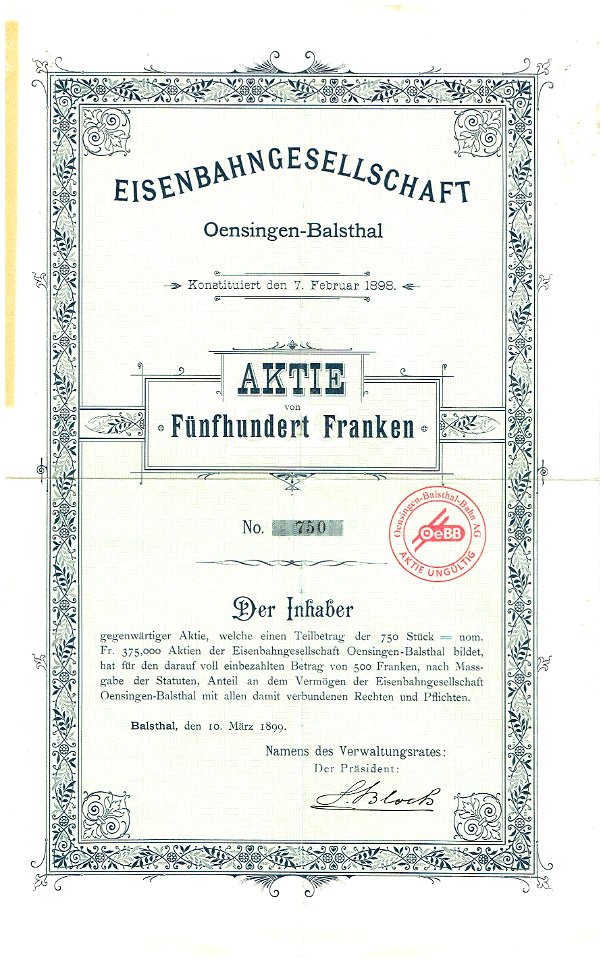 Eisenbahnges. Oensingen-Balsthal 1899
