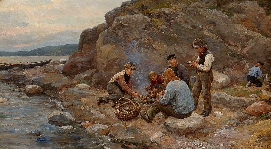 Jahn Ekenæs - Fiskere ved strand (1909)