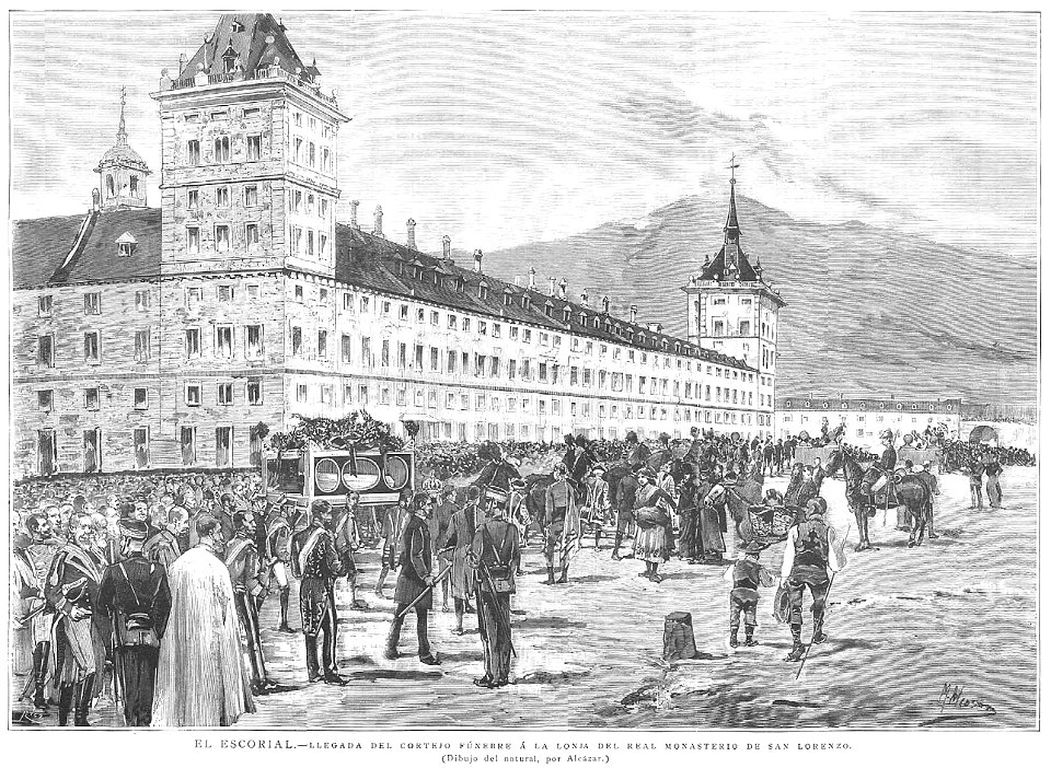 El Escorial, llegada del cortejo fúnebre a la loja del Real Monasterio de San Lorenzo, de Manuel Alcázar