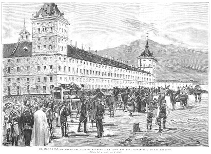 El Escorial, llegada del cortejo fúnebre a la loja del Real Monasterio de San Lorenzo, de Manuel Alcázar