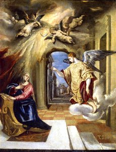 Annunciation by El Greco (1570-1575, Prado). Free illustration for personal and commercial use.