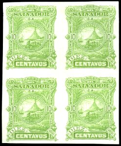 El Salvador 1891 10c Seebeck essay block of four