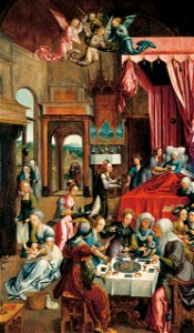 El nacimiento de la Virgen María - Jacob Cornelisz. van Oostsanen