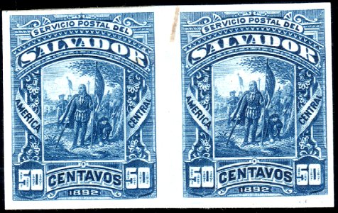 El Salvador 1892 50c Seebeck essay pair blue