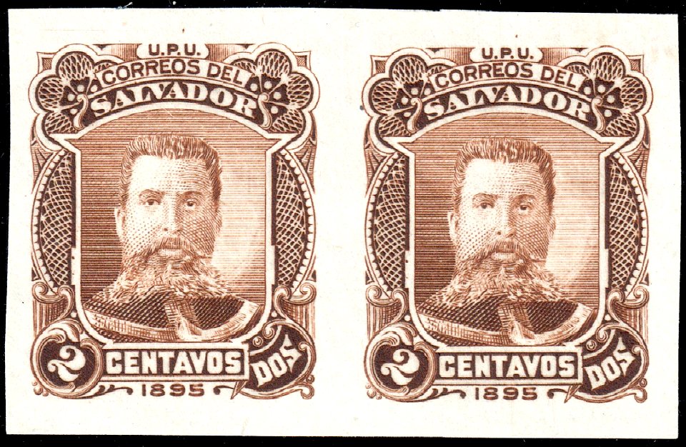 El Salvador 1895 2c Seebeck Ezeta essay pair brown
