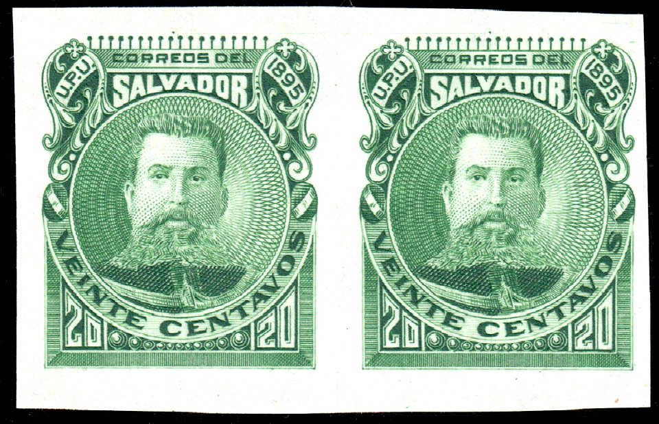 El Salvador 1895 20c Seebeck Ezeta essay pair green