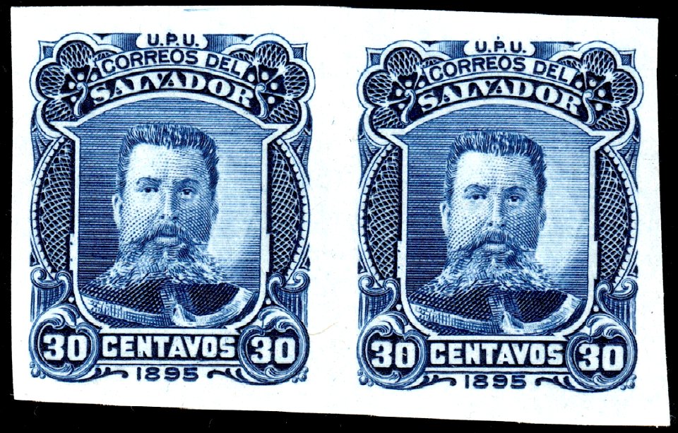 El Salvador 1895 30c Seebeck Ezeta essay pair dark blue