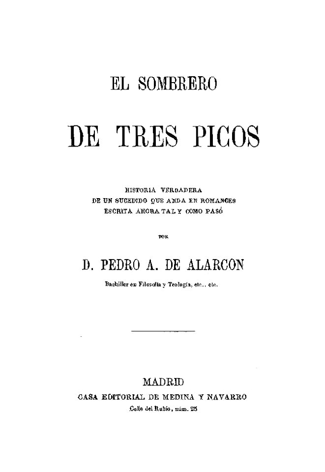 El sombrero de tres picos (1874). Free illustration for personal and commercial use.