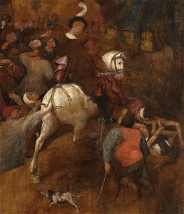 El vino de la fiesta de San Martín (Pieter Brueghel el Viejo) (restaurada) (cropped - Saint Martin dividing his cloak)