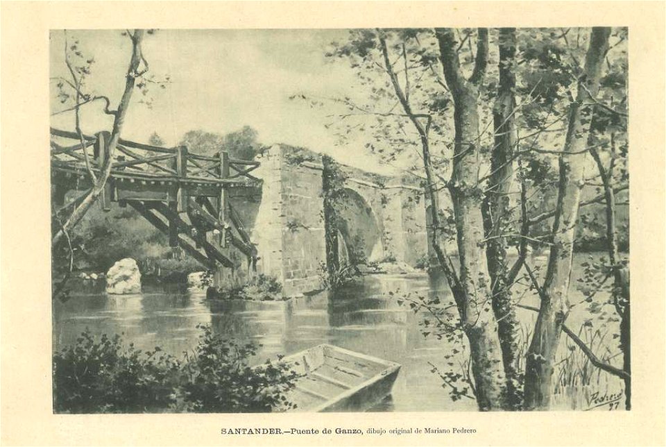 El Puente de Ganzo, published 22.11.1897 in La Ilustración Artística, by Mariano Pedrero