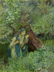 Eleanor Fortescue-Brickdale - With goodly greenish locks, all loose 'untied'