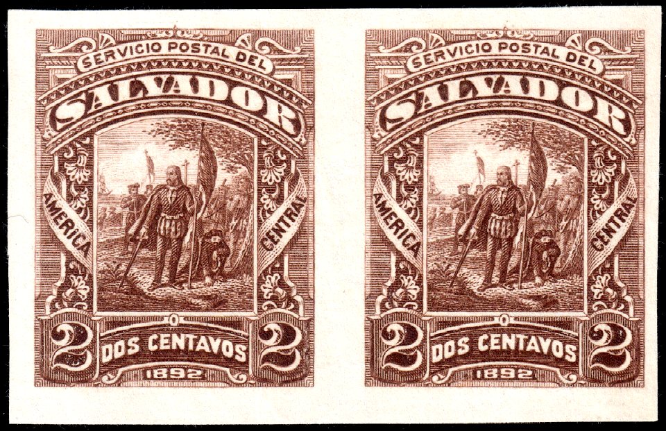 El Salvador 1892 2c Seebeck essay pair dark brown