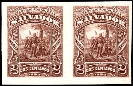 El Salvador 1892 2c Seebeck essay pair dark brown