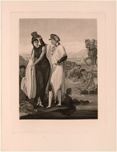 Elegantly dressed couple among natives bathing LCCN2004669413