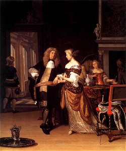 Elegant Couple in an Interior 1678 Eglon van der Neer. Free illustration for personal and commercial use.