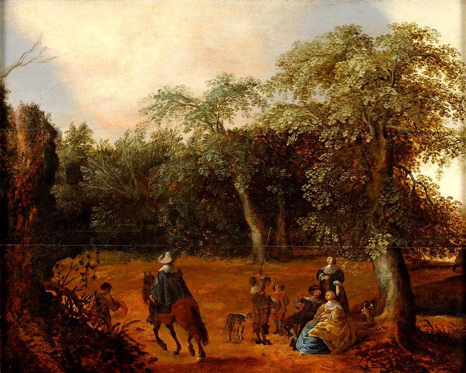 Elegante Gesellschaft bei der Vogeljagd