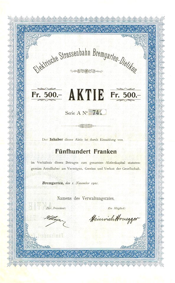 Elektrische Strassenbahn Bremgarten-Dietikon 1901