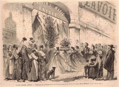 Election de la Reine des Blanchisseuses au lavoir de la rue neuve Saint-Médard en 1866
