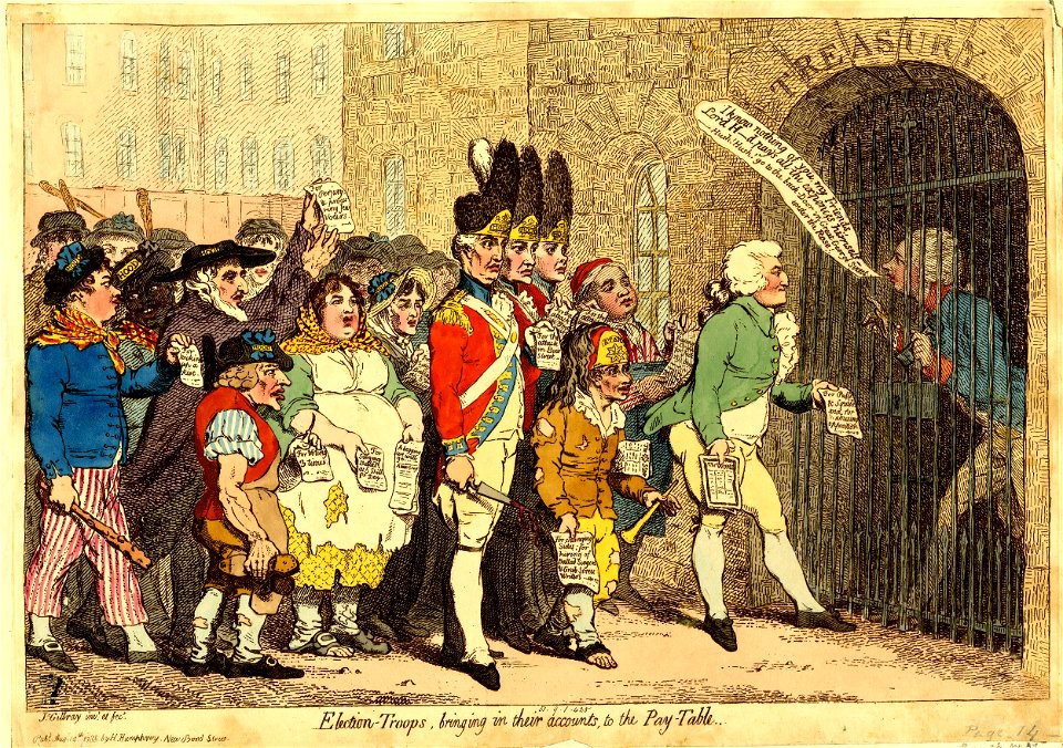 Election-troops, bringing in their accounts, to the pay-table. (BM 1851,0901.425)