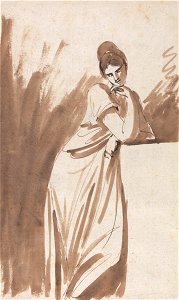 George Romney - Lady Leaning on a Column- (Possibly a Sketch for Miss Woodley) - Google Art Project